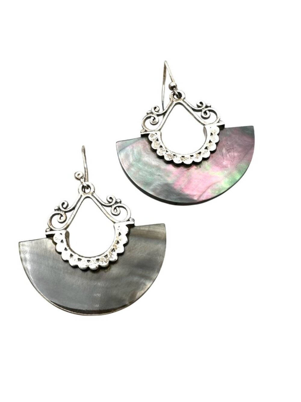Mother of Pearl Sterling Silver Pierced Chandelier Earrings 1.5" Original Card N